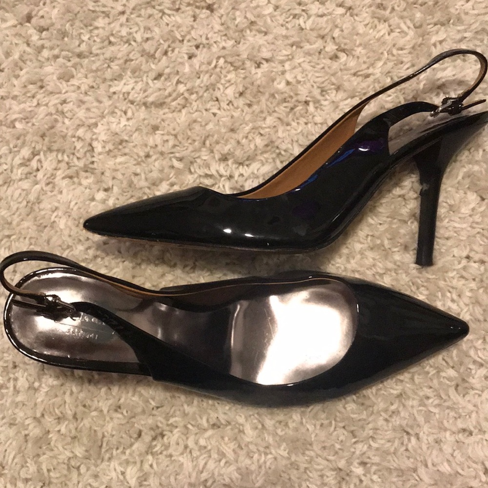 Coach patent leather pumps with strap